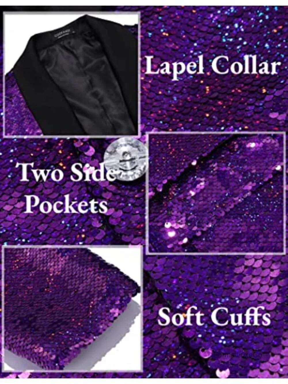 Men's Sequin Blazer Tuxedo Jacket One Button Shawl Collar Party Prom